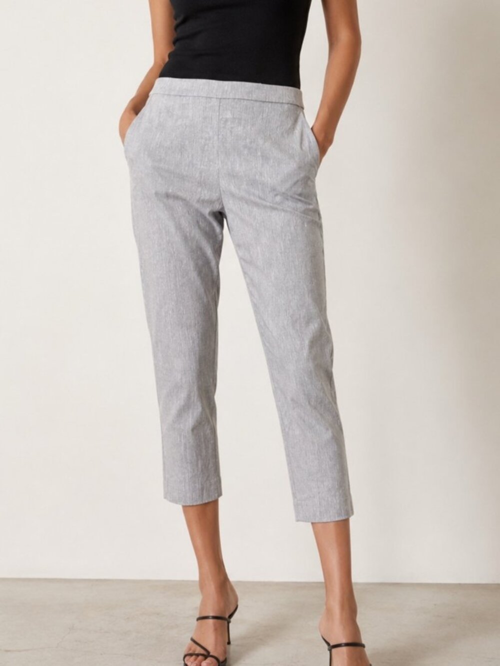 🌟 THEORY 🌟 TREECA PULL ON ELASTIC STRETCH LINEN ANKLE PANT TROUSER GRAY SZ 2